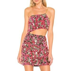 H:OURS Sybila Sequin Mini Dress Pink Fuchsia Gold